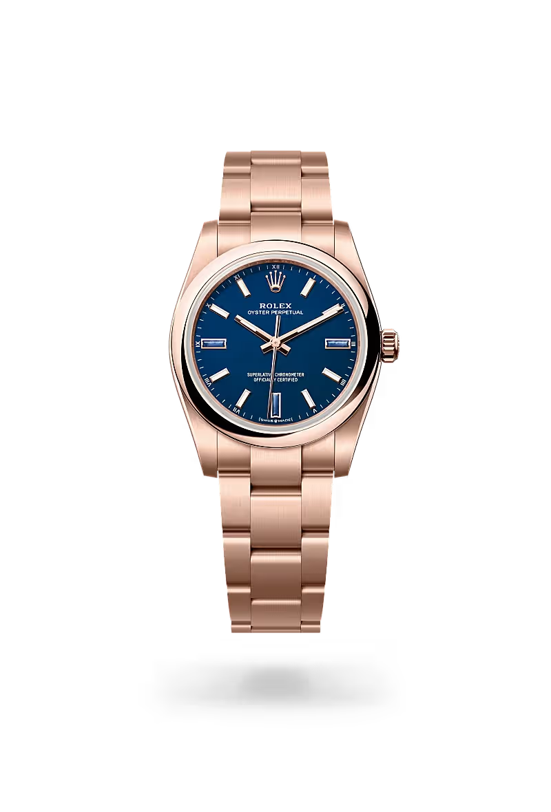 Oyster Perpetual 34 Rose Gold Ocean Blue Watch