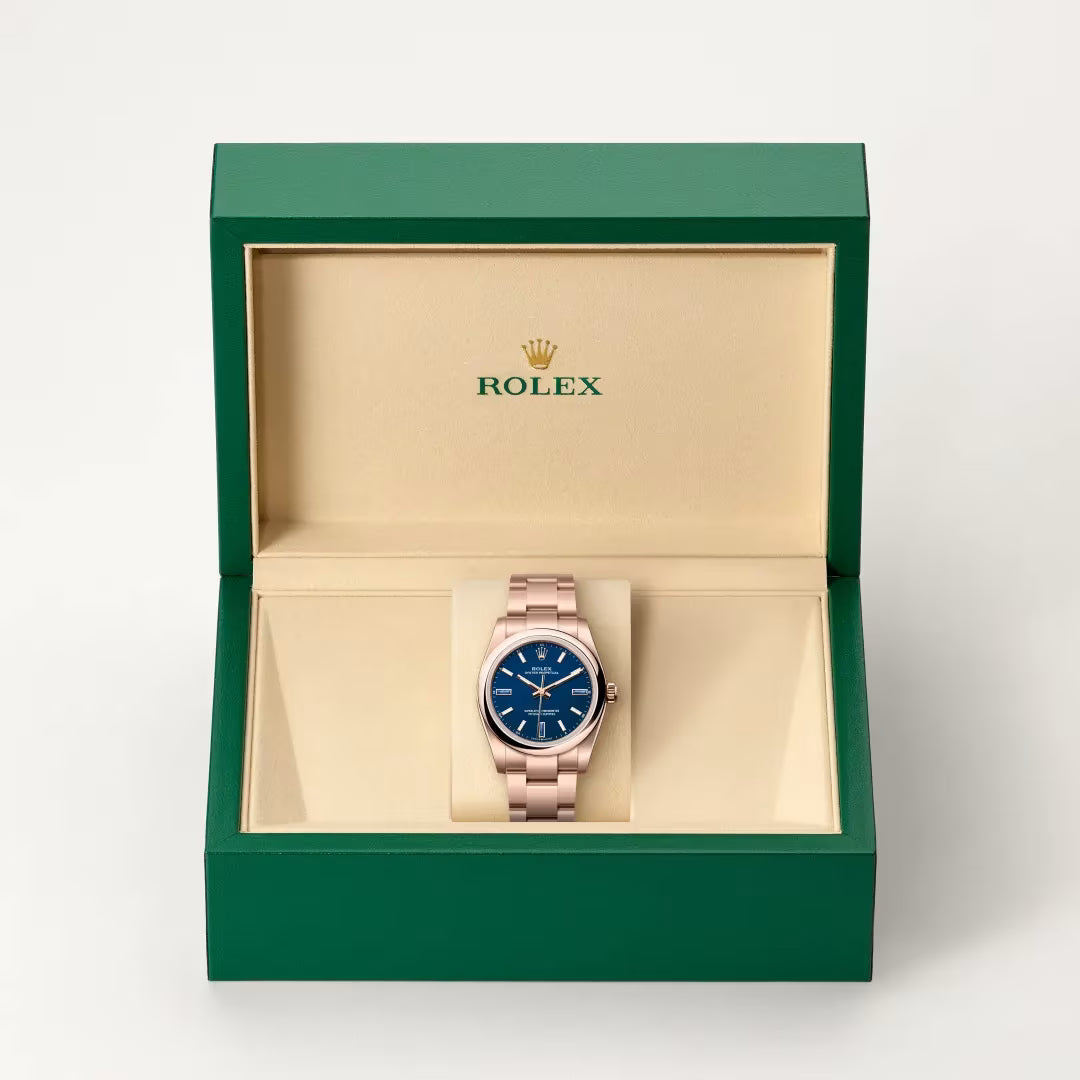 Oyster Perpetual 34 Rose Gold Ocean Blue Watch