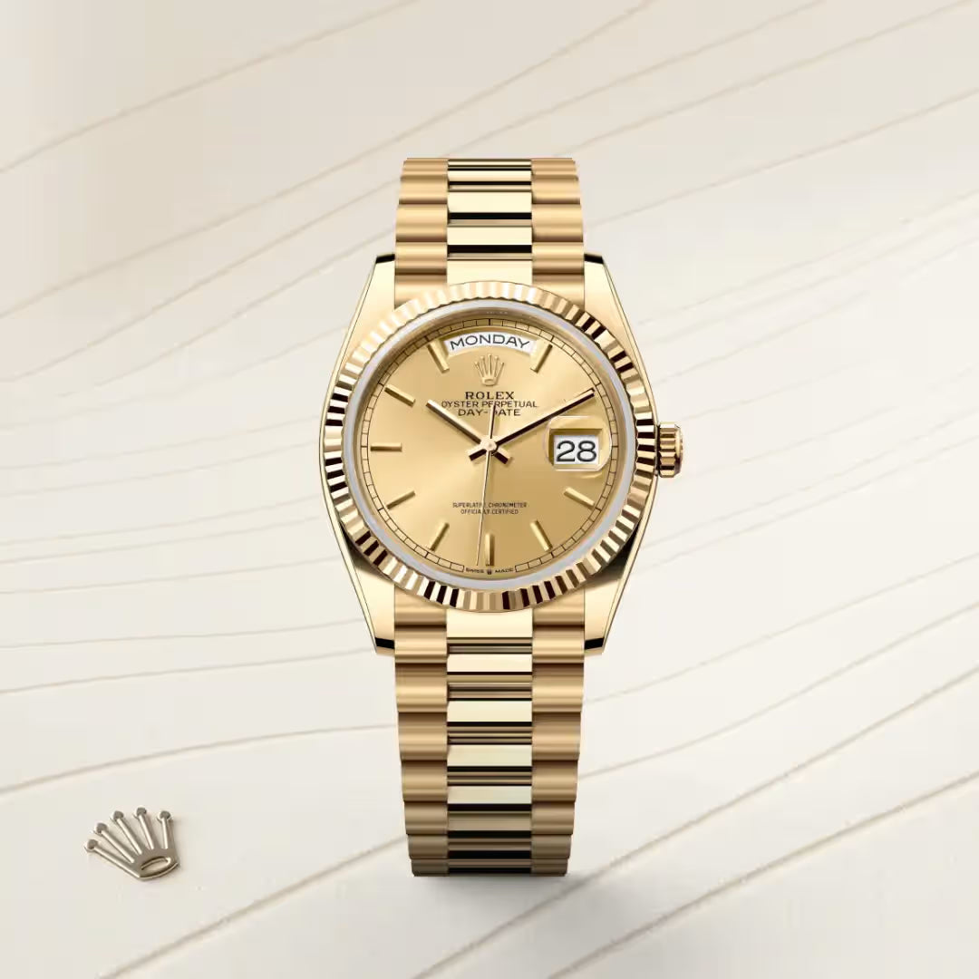 Day-Date 36 Elegant Gold Watch with Champagne Dial & Fluted Bezel