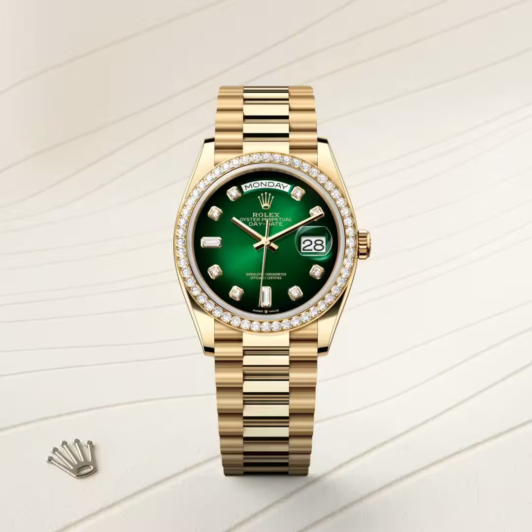 Day-Date 36 Gold Watch with Green Dial & Diamond Bezel