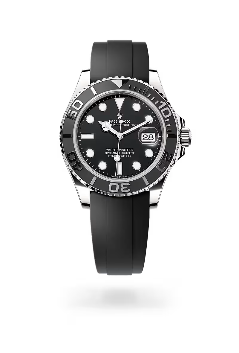 Yacht-Master 42 White Gold Black Dial Oysterflex Strap