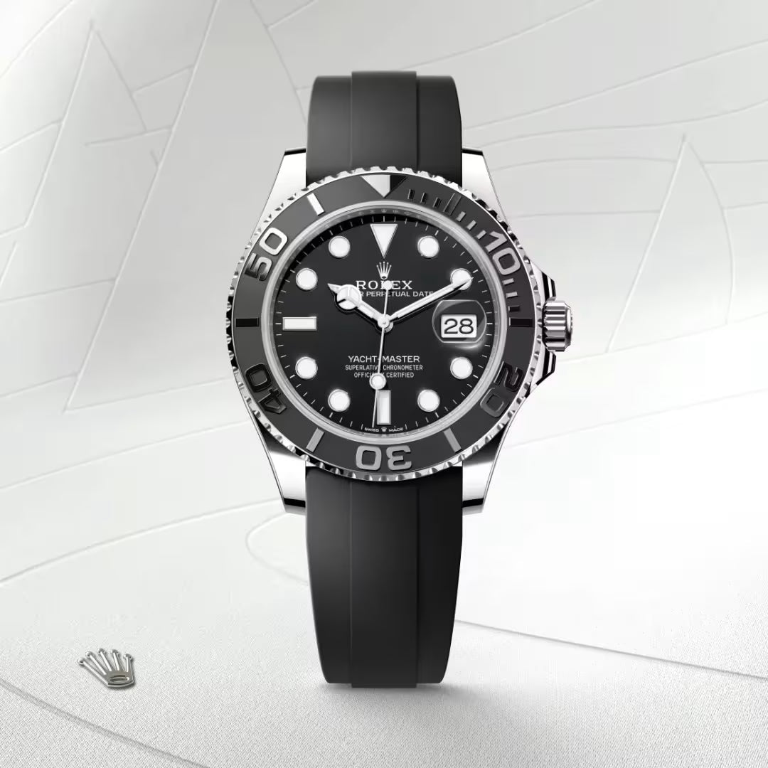 Yacht-Master 42 White Gold Black Dial Oysterflex Strap