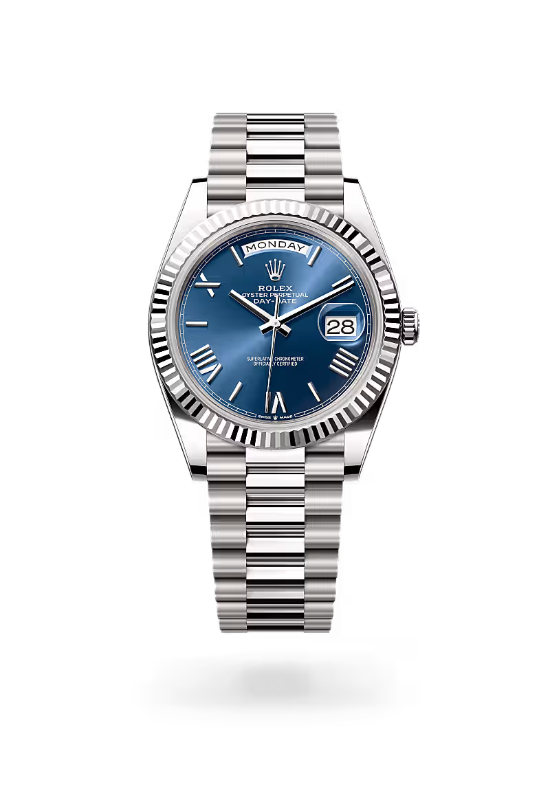 Day-Date 40 Premium Stainless Steel Blue Dial Wrist Watch