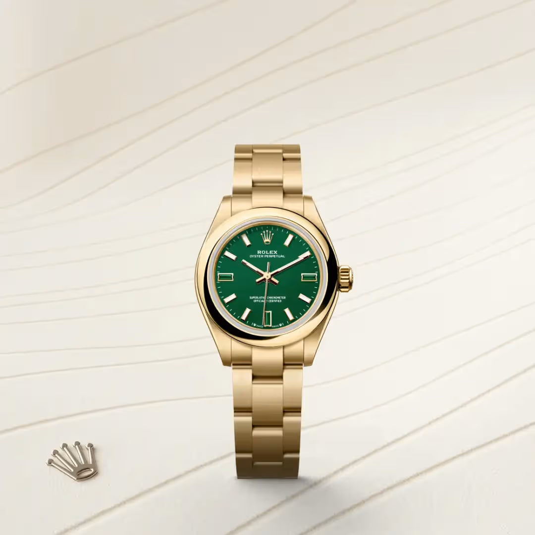 Oyster Perpetual 28 Oyster Perpetual Green Dial Gold Watch