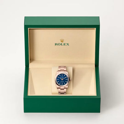 Oyster Perpetual 34 Rose Gold Ocean Blue Watch