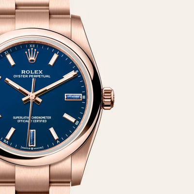 Oyster Perpetual 34 Rose Gold Ocean Blue Watch