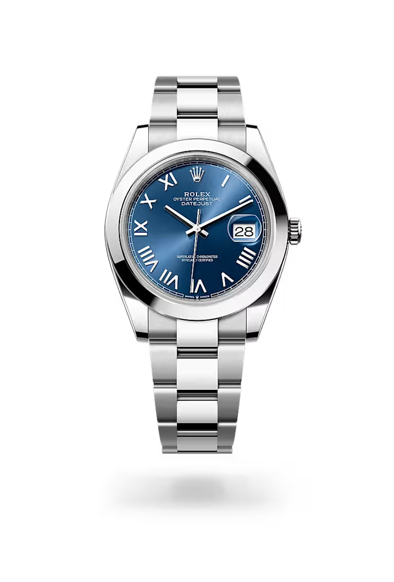 Datejust 41 Blue Roman Dial Smooth Bezel Watch