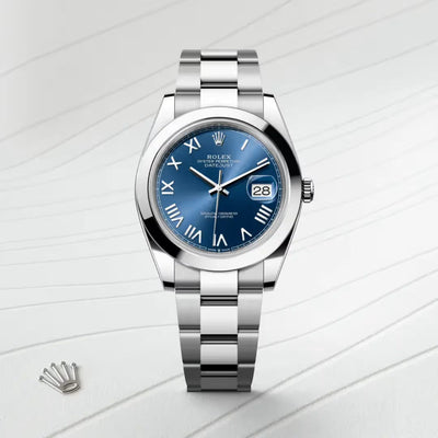 Datejust 41 Blue Roman Dial Smooth Bezel Watch