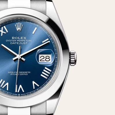 Datejust 41 Blue Roman Dial Smooth Bezel Watch