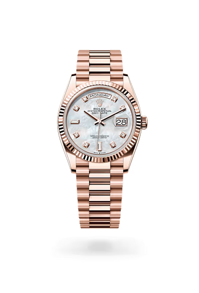 Day-Date 36 Rose Gold Wrist Watch with White Pearl Dial