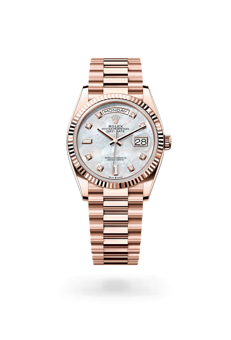 Day-Date 36 Rose Gold Wrist Watch with White Pearl Dial