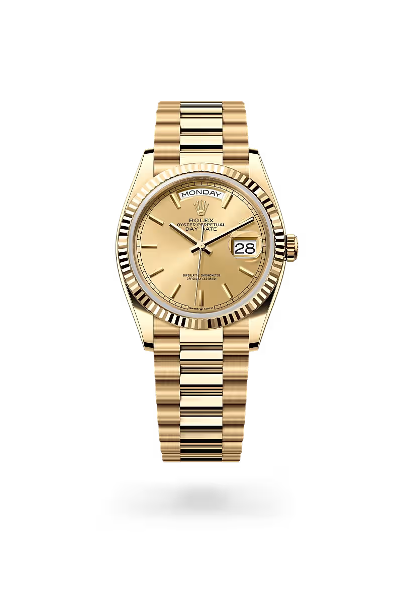 Day-Date 36 Elegant Gold Watch with Champagne Dial & Fluted Bezel
