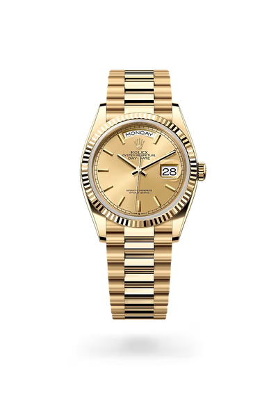 Day-Date 36 Elegant Gold Watch with Champagne Dial & Fluted Bezel