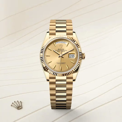 Day-Date 36 Elegant Gold Watch with Champagne Dial & Fluted Bezel