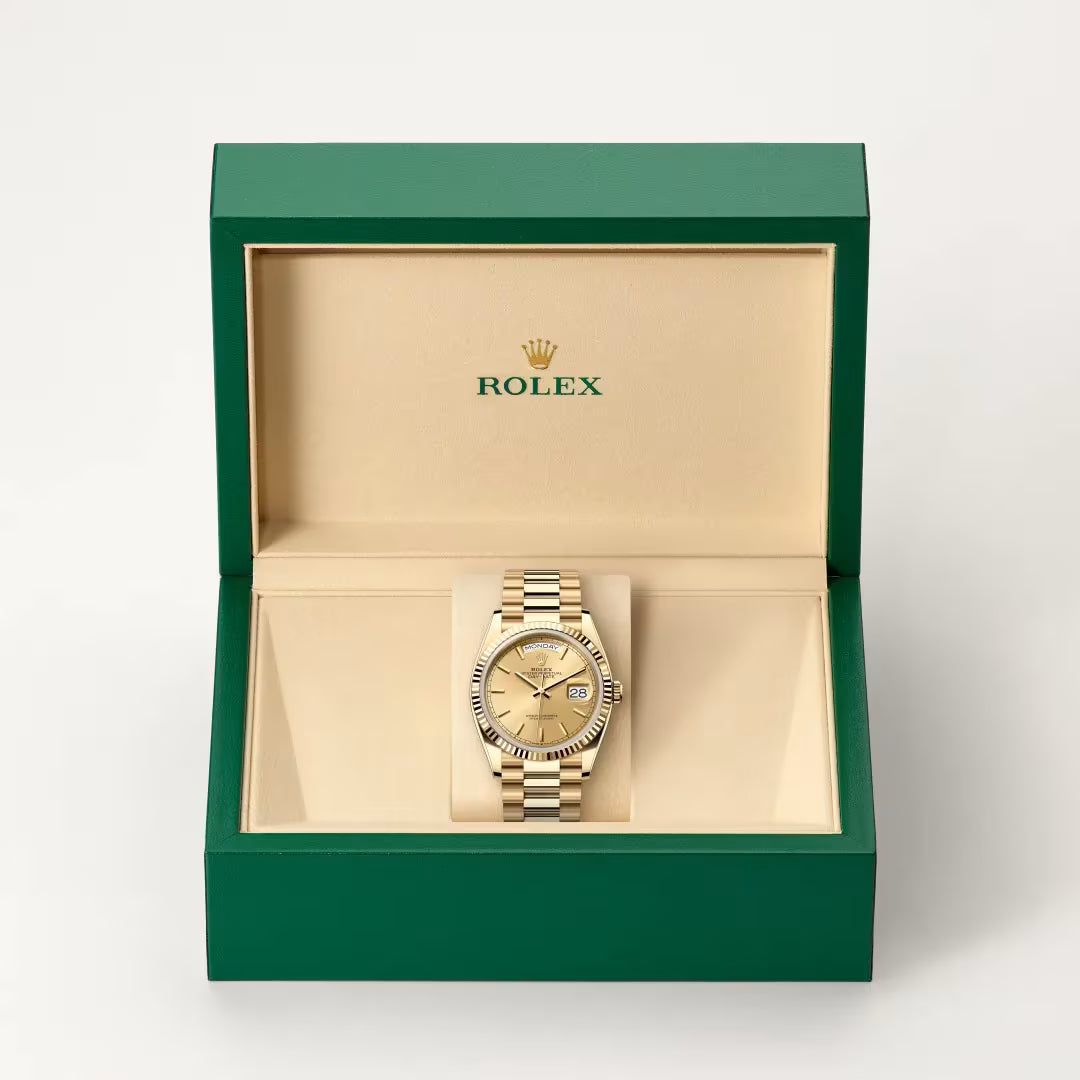 Day-Date 36 Elegant Gold Watch with Champagne Dial & Fluted Bezel