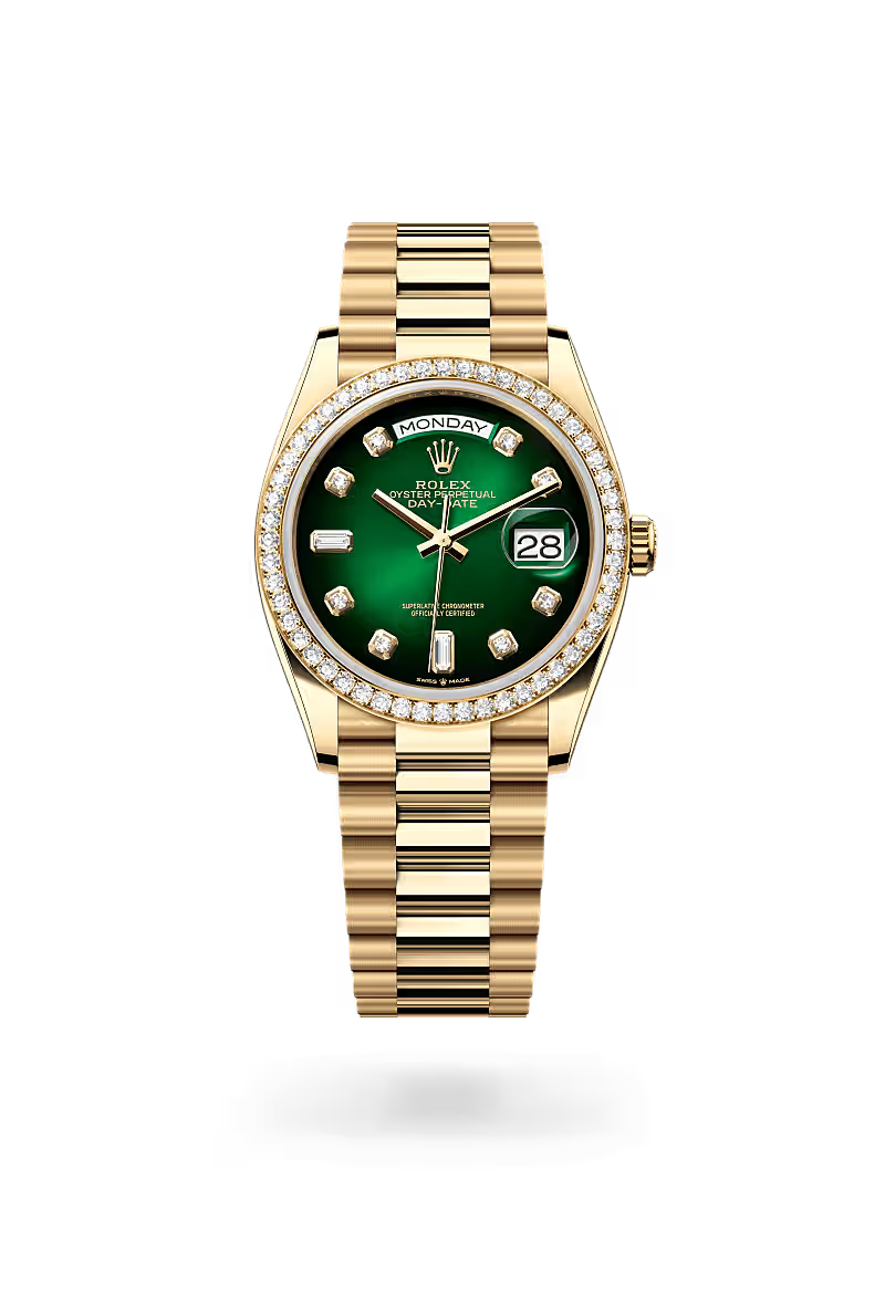 Day-Date 36 Gold Watch with Green Dial & Diamond Bezel