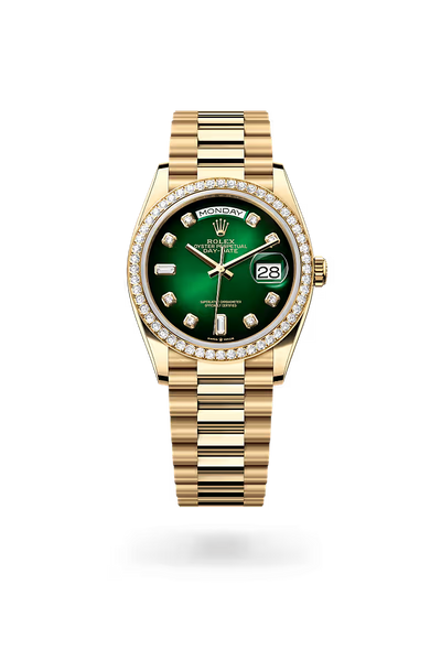 Day-Date 36 Gold Watch with Green Dial & Diamond Bezel
