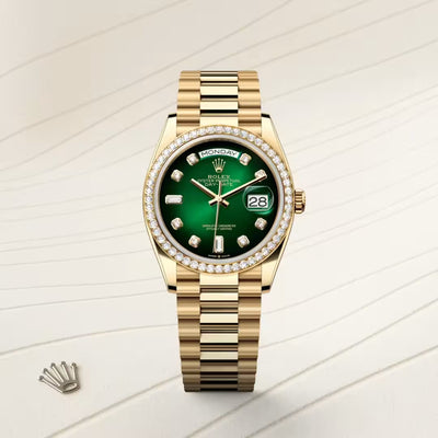 Day-Date 36 Gold Watch with Green Dial & Diamond Bezel
