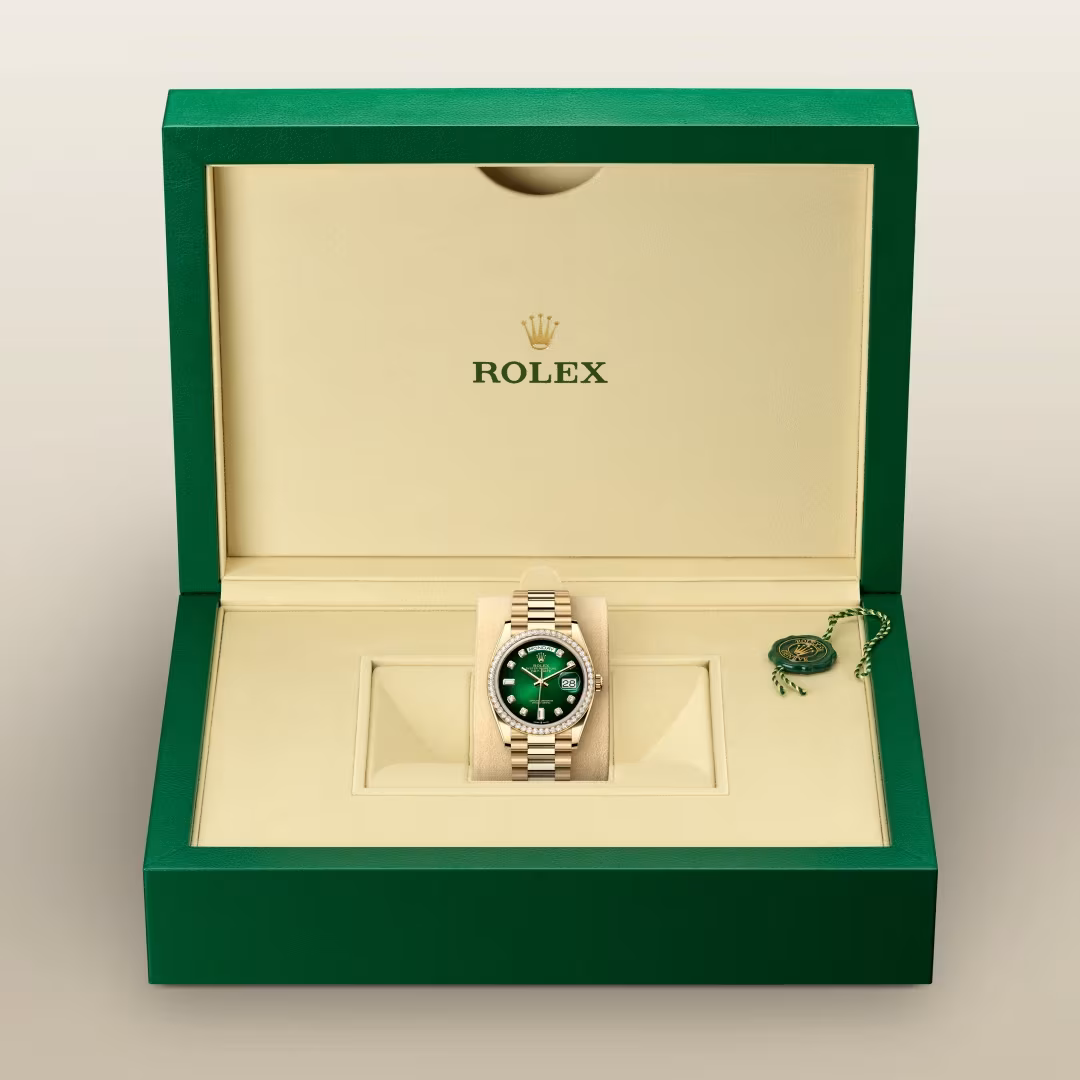 Day-Date 36 Gold Watch with Green Dial & Diamond Bezel