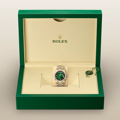 Day-Date 36 Gold Watch with Green Dial & Diamond Bezel