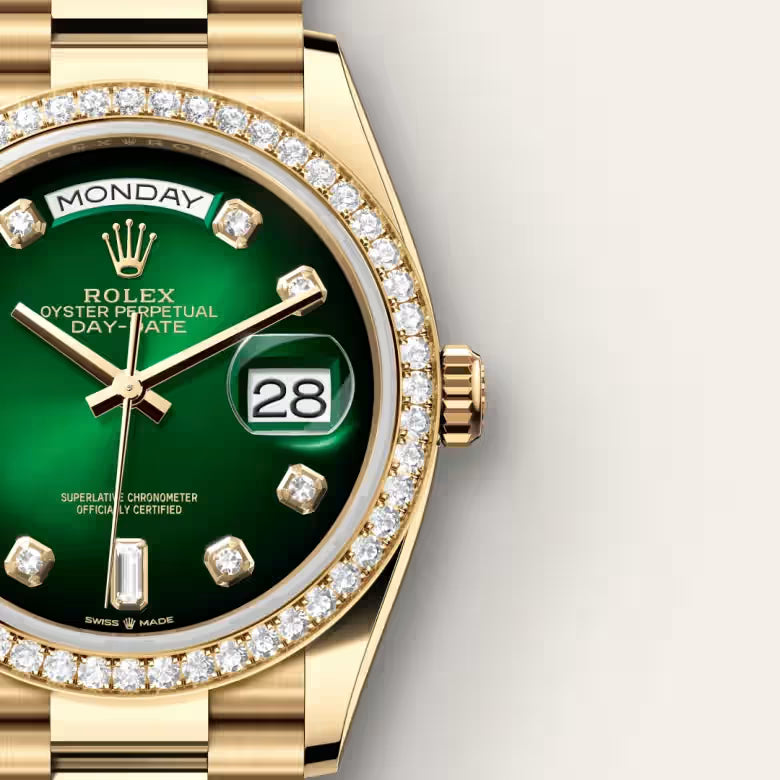 Day-Date 36 Gold Watch with Green Dial & Diamond Bezel