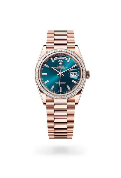 Day-Date 36 Rose Gold Watch with Blue Sunburst Dial & Crystal Bezel