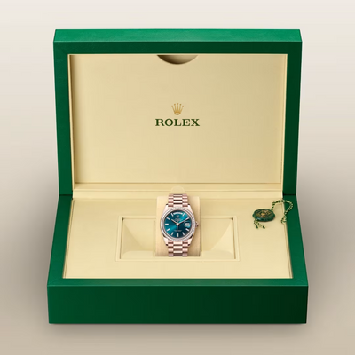 Day-Date 36 Rose Gold Watch with Blue Sunburst Dial & Crystal Bezel