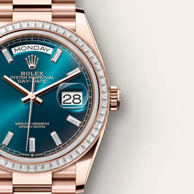 Day-Date 36 Rose Gold Watch with Blue Sunburst Dial & Crystal Bezel