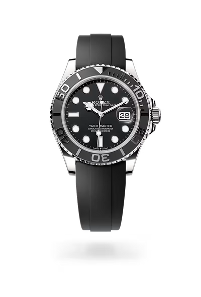 Yacht-Master 42 White Gold Black Dial Oysterflex Strap