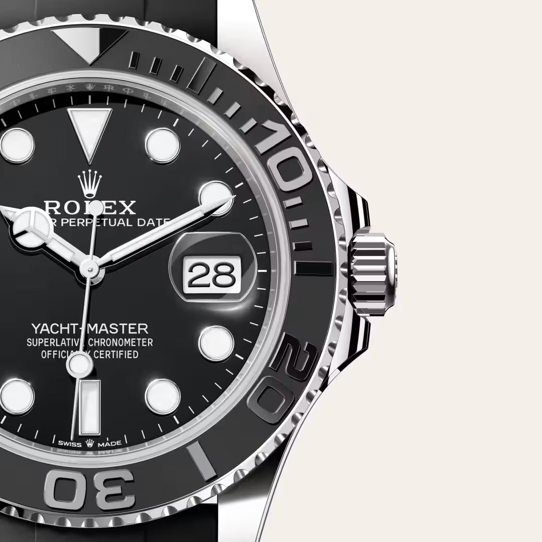 Yacht-Master 42 White Gold Black Dial Oysterflex Strap