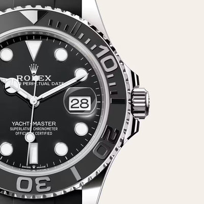 Yacht-Master 42 White Gold Black Dial Oysterflex Strap