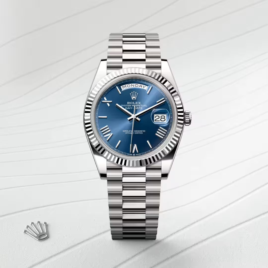 Day-Date 40 Premium Stainless Steel Blue Dial Wrist Watch
