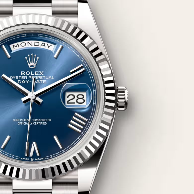 Day-Date 40 Premium Stainless Steel Blue Dial Wrist Watch