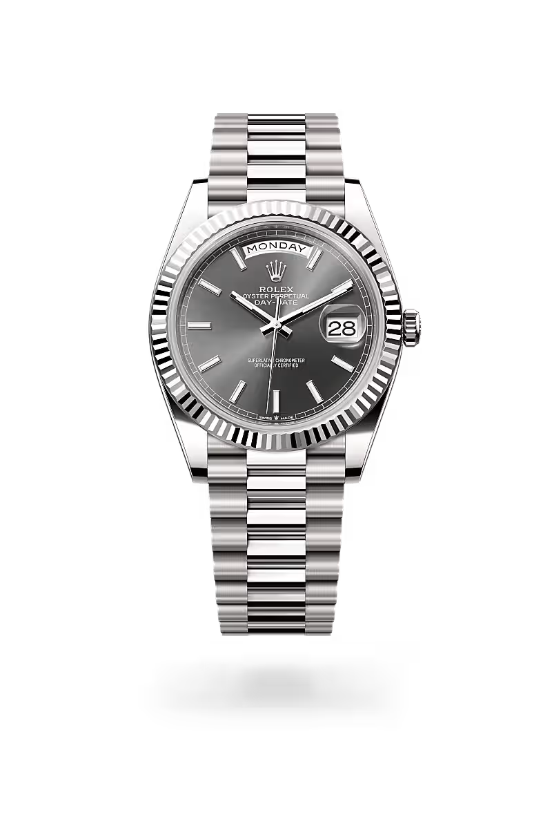 Day-Date 40 Luxury Silver Day-Date Watch with Grey Dial