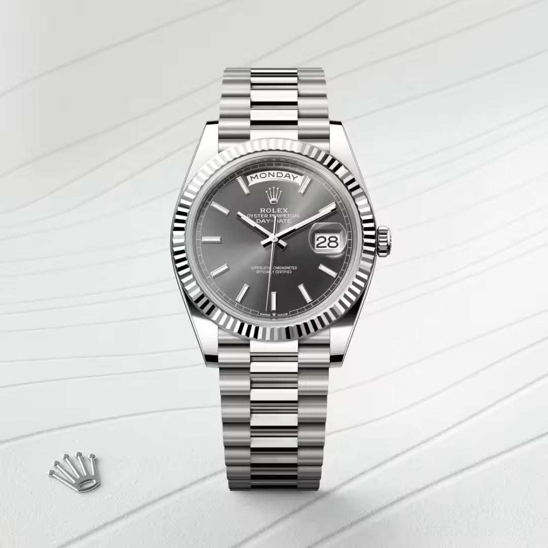 Day-Date 40 Luxury Silver Day-Date Watch with Grey Dial