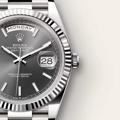 Day-Date 40 Luxury Silver Day-Date Watch with Grey Dial