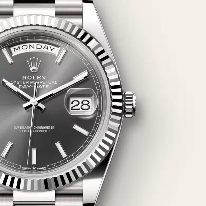 Day-Date 40 Luxury Silver Day-Date Watch with Grey Dial