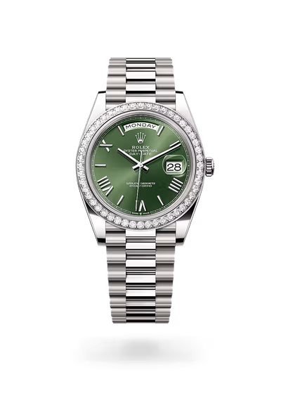 Day-Date 40 Luxury Silver  Green Dial Diamond Bezel Watch