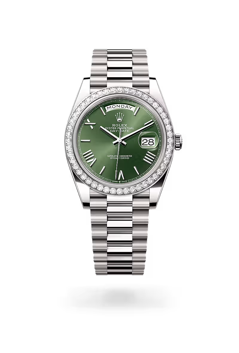 Day-Date 40 Luxury Silver  Green Dial Diamond Bezel Watch