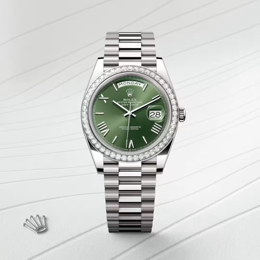 Day-Date 40 Luxury Silver  Green Dial Diamond Bezel Watch