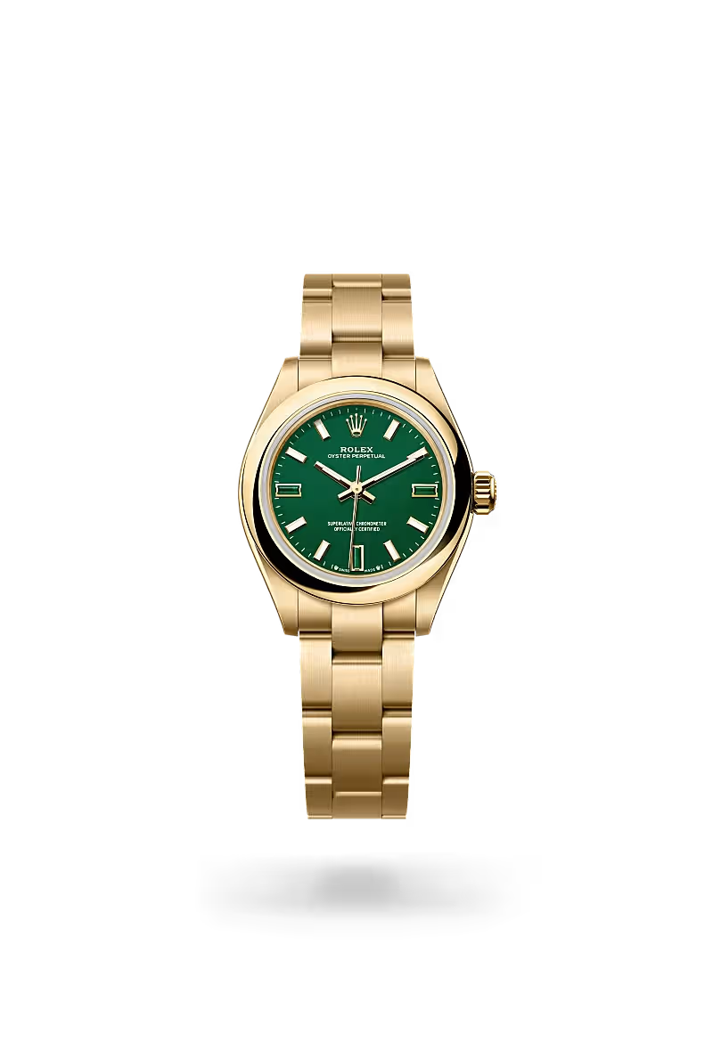 Oyster Perpetual 28 Oyster Perpetual Green Dial Gold Watch