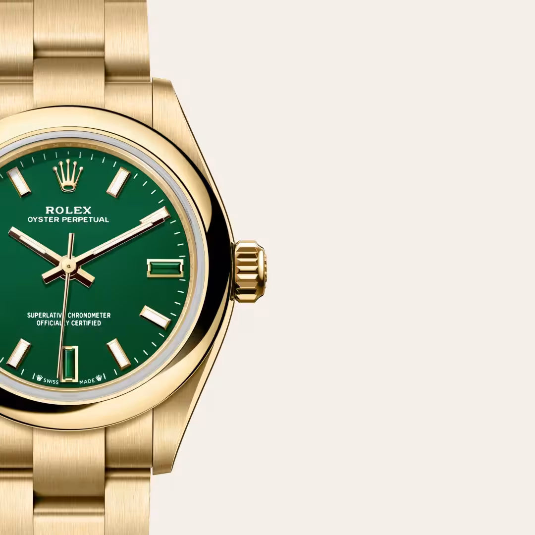 Oyster Perpetual 28 Oyster Perpetual Green Dial Gold Watch