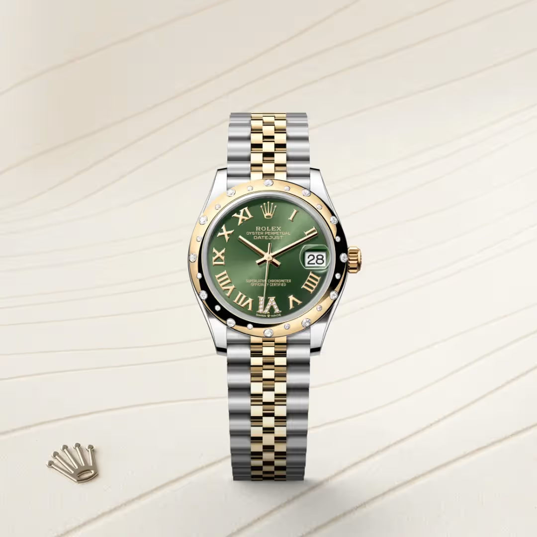 Datejust 31 Green Roman Diamond Bezel Jubilee Watch