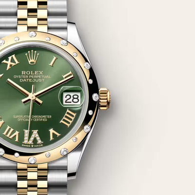 Datejust 31 Green Roman Diamond Bezel Jubilee Watch