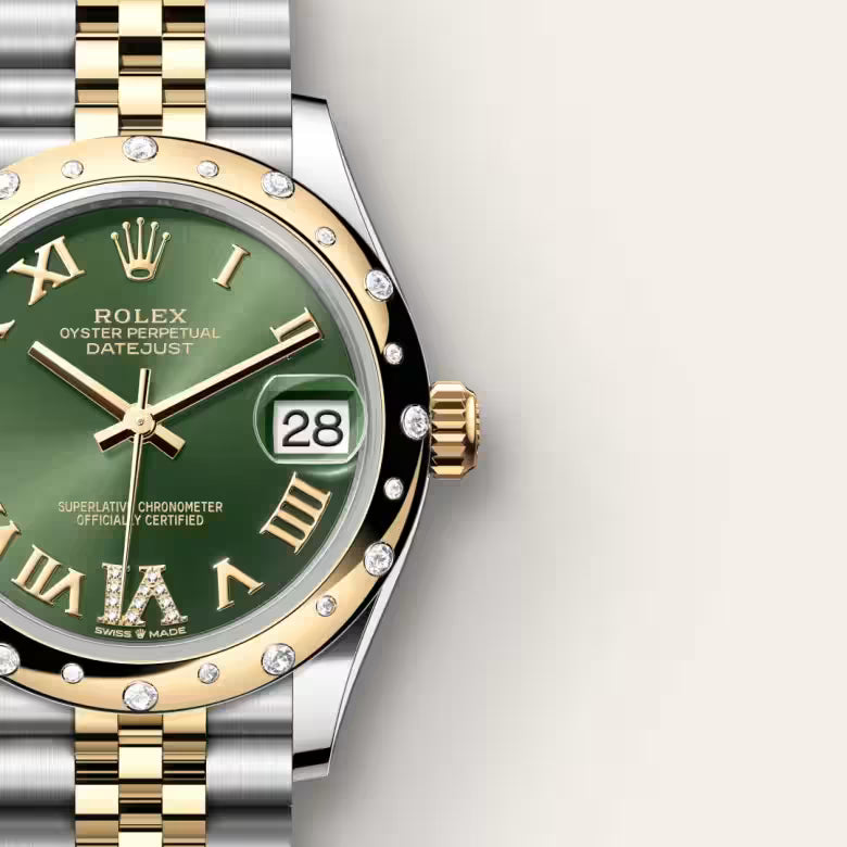 Datejust 31 Green Roman Diamond Bezel Jubilee Watch