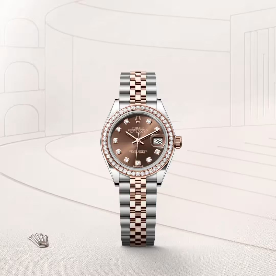 Datejust 28 Chocolate Diamond Dial Rose Gold Two-Tone Watch