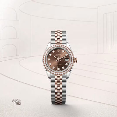 Datejust 28 Chocolate Diamond Dial Rose Gold Two-Tone Watch