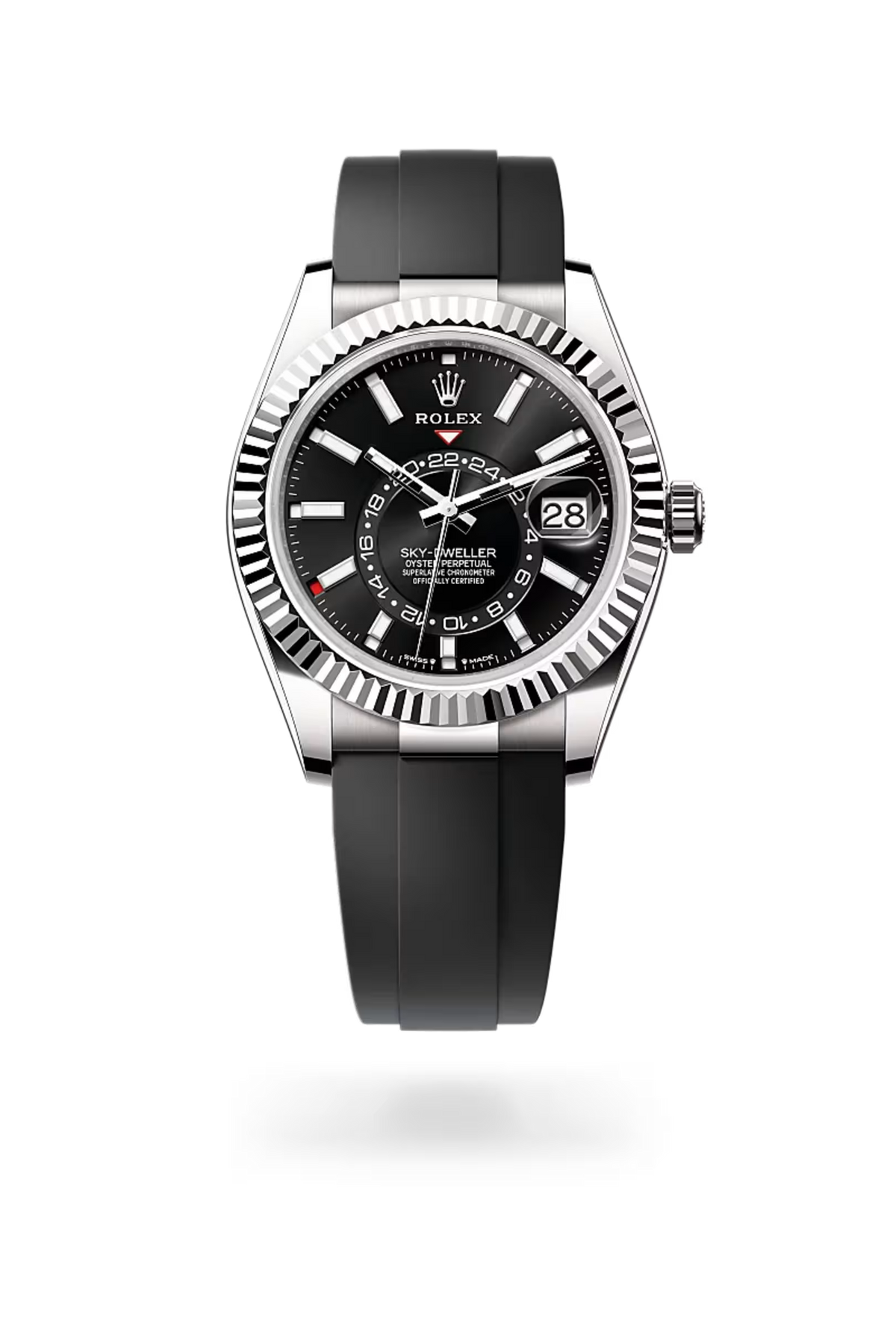 Sky-Dweller Luxury Black Dial Stainless Steel Watch with Rubber Strap