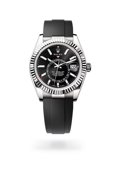 Sky-Dweller Luxury Black Dial Stainless Steel Watch with Rubber Strap