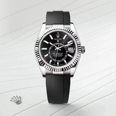 Sky-Dweller Luxury Black Dial Stainless Steel Watch with Rubber Strap